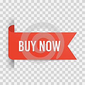 Buy now red label. Buy now banner. Online shopping. Order online. Vector