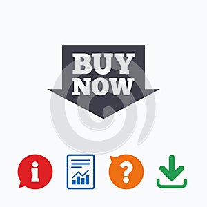 Buy now sign icon. Online buying arrow button.