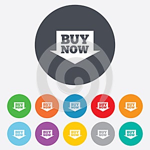 Buy now sign icon. Online buying arrow button.