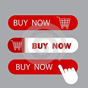 Buy now sign set. Grocery trolley icon. Site button. Online shop. Business concept. Vector illustration. Stock image.
