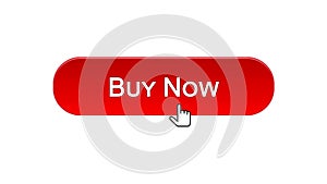 Buy now web interface button clicked with mouse cursor, red color, credit