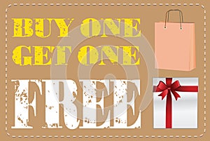 Buy one Get one Free label or tag vector with shopping bag