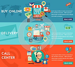 Buy Online, Call Center And Delivery Concept