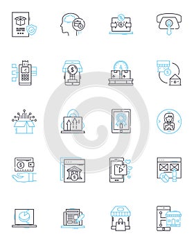 Buy remotely linear icons set. Distance, Online, Virtual, E-commerce, Telecommute, Remote, Internet line vector and