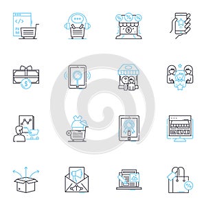 Buy remotely linear icons set. Distance, Online, Virtual, E-commerce, Telecommute, Remote, Internet line vector and