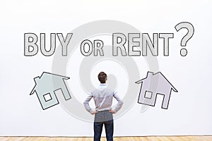 Buy or rent concept, real estate question photo