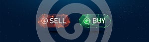 Buy or Sell button icon. Forex, stock exchange market order. Low polygonal, wireframe, and mesh illustration