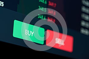 Buy or sell buttons on stock exchange market order online trading strategy.
