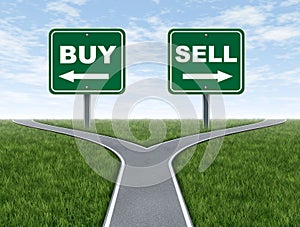 Buy and sell decision dilemma crossroads