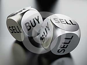 Buy or sell dices in move, investing and trading concept