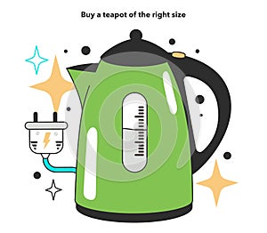 Buy a teapot of the right size for energy efficiency at home. Electricity