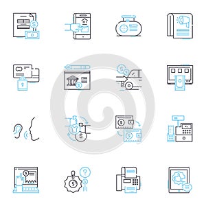 Buy things linear icons set. Purchase, Buy, Shop, Acquire, Obtain, Invest, Procure line vector and concept signs. Get