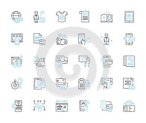 Buy things linear icons set. Purchase, Buy, Shop, Acquire, Obtain, Invest, Procure line vector and concept signs. Get
