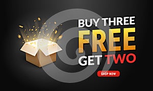 Buy three get two free sale offer design. Vector promo buy 3 get 2 free banner promotion