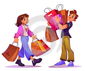 Buyer character in mall. Woman with shopping bag