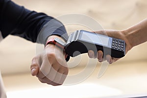 Buyer and seller contacting by gadgets for contactless payment