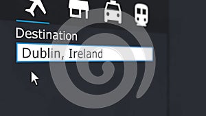 Buying airplane ticket to Dublin online. Travelling to Ireland conceptual 3D rendering