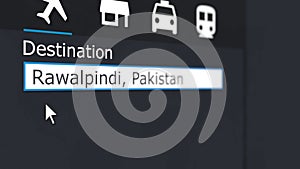 Buying airplane ticket to Rawalpindi online. Travelling to Pakistan conceptual 3D rendering