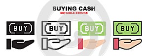 Buying Cash icon set with different styles. Editable stroke and pixel perfect