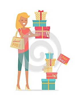 Buying Gifts on Sale Vector in Flat Design