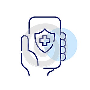 Buying health insurance online. Provider app. Pixel perfect, editable stroke