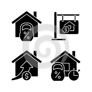 Buying house black glyph icons set on white space