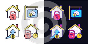 Buying house light and dark theme color icons set