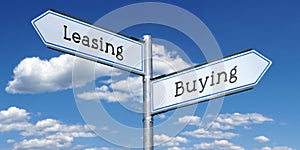 Buying or leasing - metal signpost with two arrows