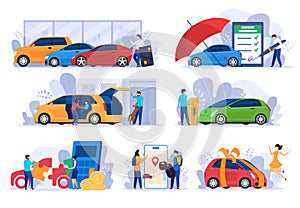 Buying new car, insurance and money saving concept, vector Illustration