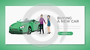 Buying new car web banner template. Transport showroom, automobile dealership center website landing page interface