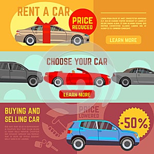 Buying and selling car vector banners set