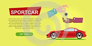 Buying Sportcar Online. Car Sale. Web Banner.