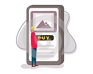 Young man buying online concept vector illustration in flat style