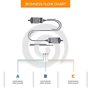 Buzz, communication, interaction, marketing, wire Business Flow Chart Design with 3 Steps. Glyph Icon For Presentation Background