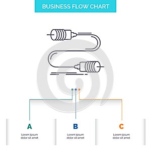 Buzz, communication, interaction, marketing, wire Business Flow Chart Design with 3 Steps. Line Icon For Presentation Background