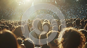 The buzz and excitement of a crowd entering a stadium for a highly anticipated show photo