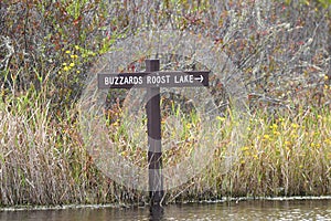 Buzzards Roose Lake sign, Okefenokee Swamp National Wildlife Refuge, Georgia