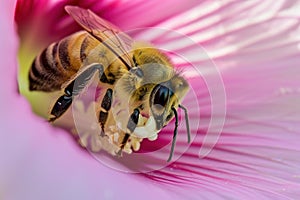 Buzzing Bee closeup. Generate Ai photo