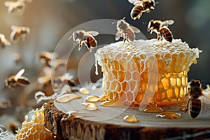 Buzzing bounty - bees hive honey jar honeycomb - indulging in the sweet rewards of nature's labor, from bees