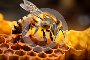 Buzzing Shot honey bee. Generate Ai photo