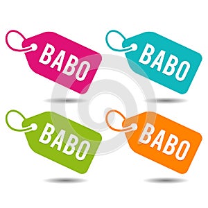 Buzzword Babo price Tags on white Background