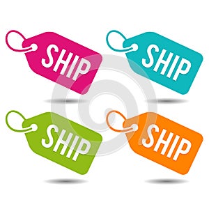 Buzzword Ship price Tags. Flat Eps10 Vector Illustration.