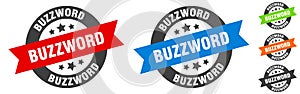 buzzword stamp. buzzword round ribbon sticker. tag