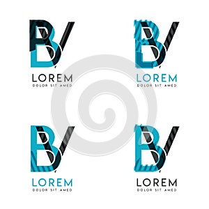 The BV Logo Set of abstract modern graphic design.Blue and gray with slashes and dots.This logo is perfect for companies, business