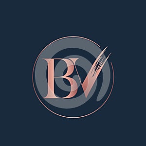 BV monogram logo signature icon. Elegant alphabet initials. Circle frame.