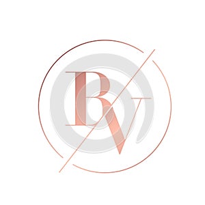 BV monogram logo signature icon. Elegant intertwined alphabet initials. Circle frame.