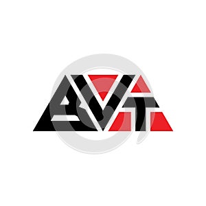 BVT triangle letter logo design with triangle shape. BVT triangle logo design monogram. BVT triangle vector logo template with red