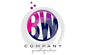 BW B W Circle Letter Logo Design with Purple Dots Bubbles