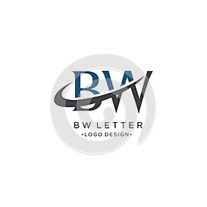 BW Letter Logo Design with Serif Font and swoosh Vector Illustration