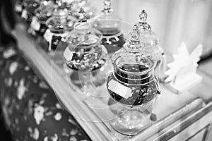 BW photo of degustation tea in the store photo